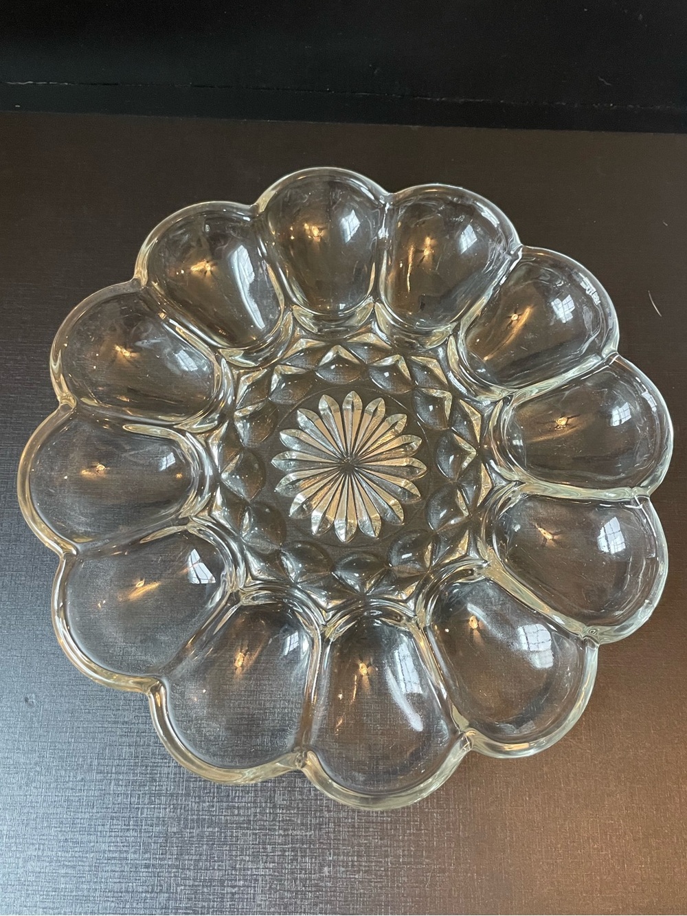 Vintage Anchor Hocking Egg Plate Clear Glass Pressed Glass 10”